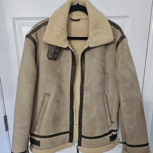 NWT Zara Double Faced Fleece Lined Faux Suede Jacket Size Large - Picture 1 of 4